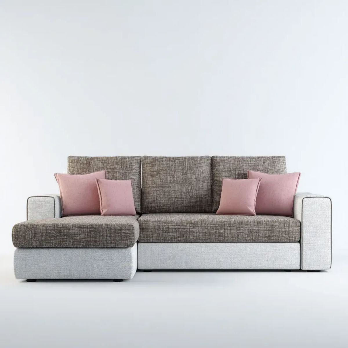 Modułowa sofa narożna w kształcie L z tkaniny, jasnoszara i brązowoszara, 260 × 160 × 90 cm
