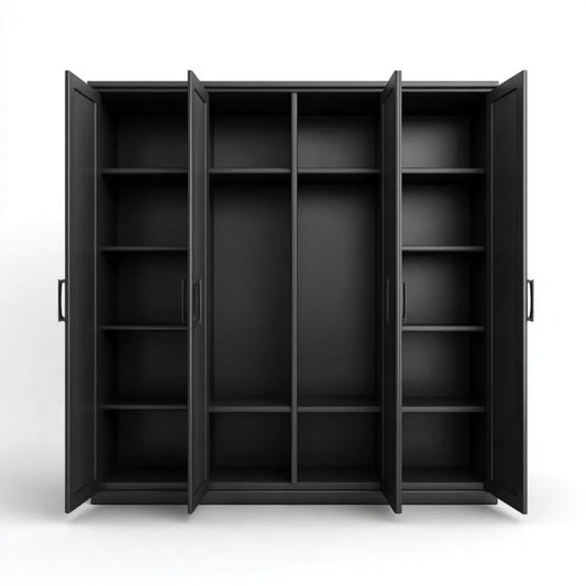 Czarna czterodrzwiowa szafa z płyty MDF 200 × 60 × 200 cm