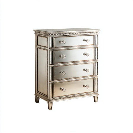 Srebrna lustrzana komoda z płyty MDF 80 x 40 x 90 cm, 4 szuflady