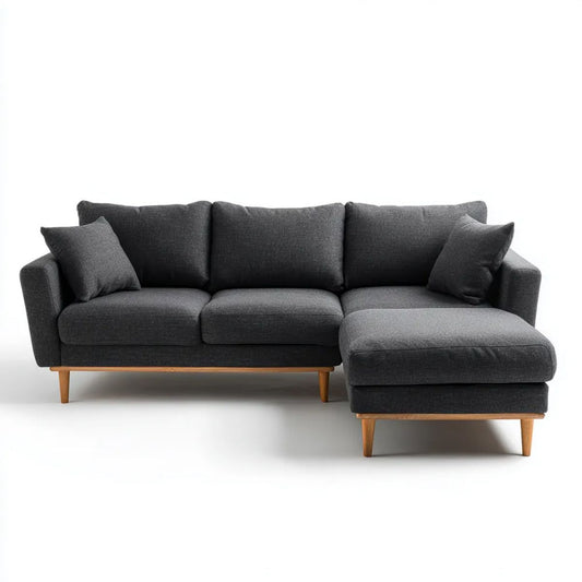 Sofa narożna z prawostronnym szezlongiem z tkaniny, grafitowa, 250 × 160 × 85 cm