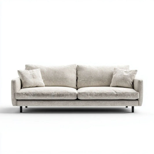 Trzyosobowa sofa jasnobeżowa z poliestrową tapicerką 220 x 95 x 85 cm