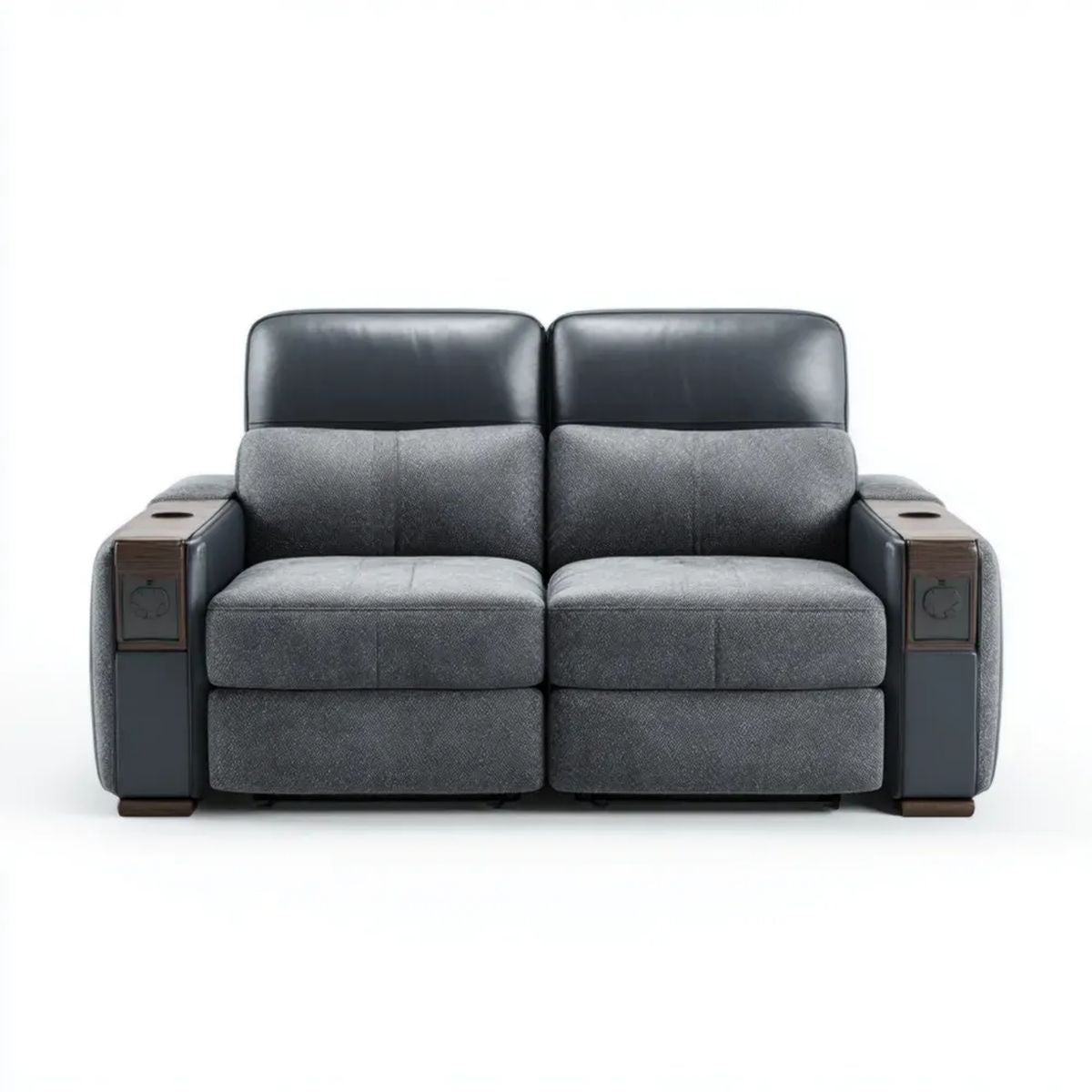 Dwuosobowa sofa z funkcją relaksu z poliestru i skóry PU, szaro-czarno-ciemnobrązowa, 180 × 95 × 103 cm