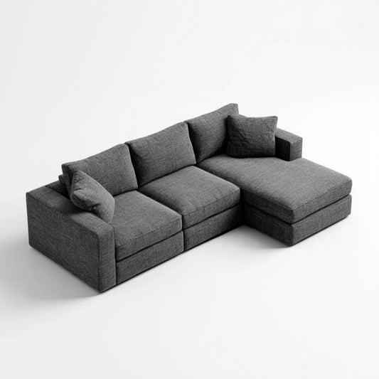 Prawostronna sofa narożna z szezlongiem, szara, tapicerka poliestrowa, 260 × 165 × 85 cm