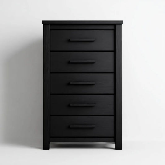 Czarna komoda z 5 szufladami z płyty MDF, 80 x 40 x 120 cm