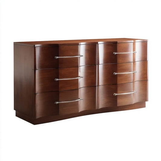 Komoda z 6 szufladami z fornirowanej płyty MDF, ciemnobrązowa, 160 × 45 × 85 cm