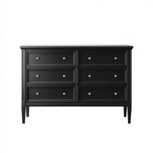 Czarna komoda drewniana z 6 szufladami, 150 × 45 × 95 cm