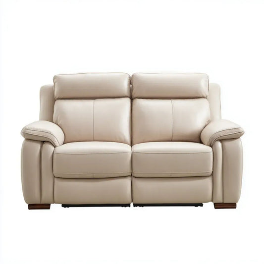 Kremowa sofa dwuosobowa z funkcją relaks ze skóry syntetycznej 170 × 95 × 102 cm