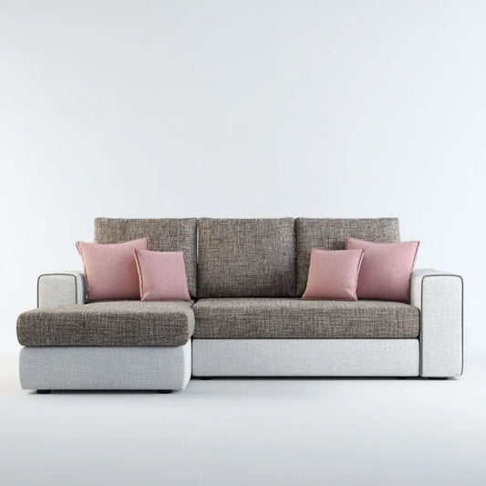 Modułowa sofa narożna w kształcie L z tkaniny, jasnoszara i brązowoszara, 260 × 160 × 90 cm