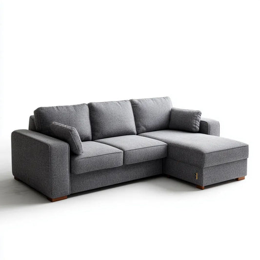 Prawostronna sofa narożna z szezlongiem, szara, tapicerka poliestrowa, 245 x 160 x 88 cm