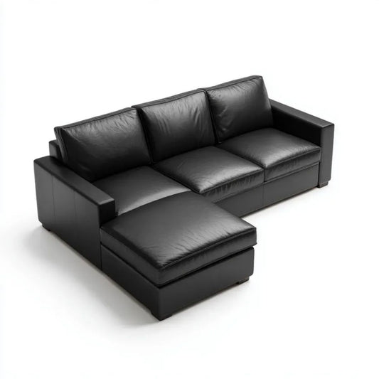 Czarna sofa narożna w kształcie L z lewym szezlongiem, tapicerka PU, 280 × 160 × 85 cm