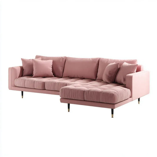 Prawostronna sofa narożna z weluru, różowa, 290 × 180 × 85 cm