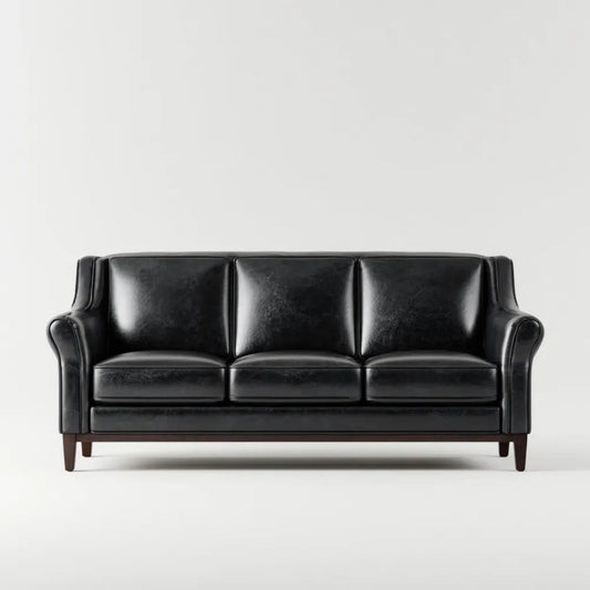 Trzyosobowa sofa ze skóry syntetycznej czarna/ciemnobrązowa 210 × 90 × 90 cm