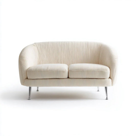 Kremowa dwuosobowa sofa z poliestrowego sztruksu 160 x 85 x 78 cm, zaokrąglona